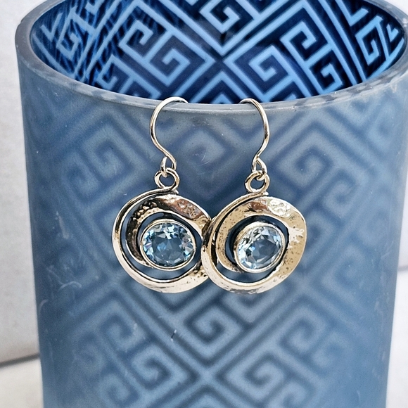 PZ Israel 925 Silver Blue Topaz Earrings - Picture 6 of 10
